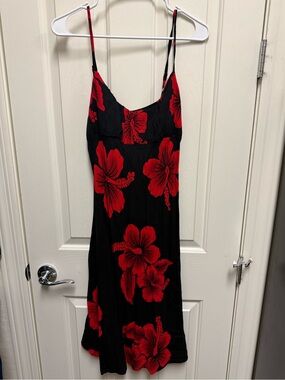 Aloha Hut Hawaii Black Red Hibiscus Floral Padded Sundress